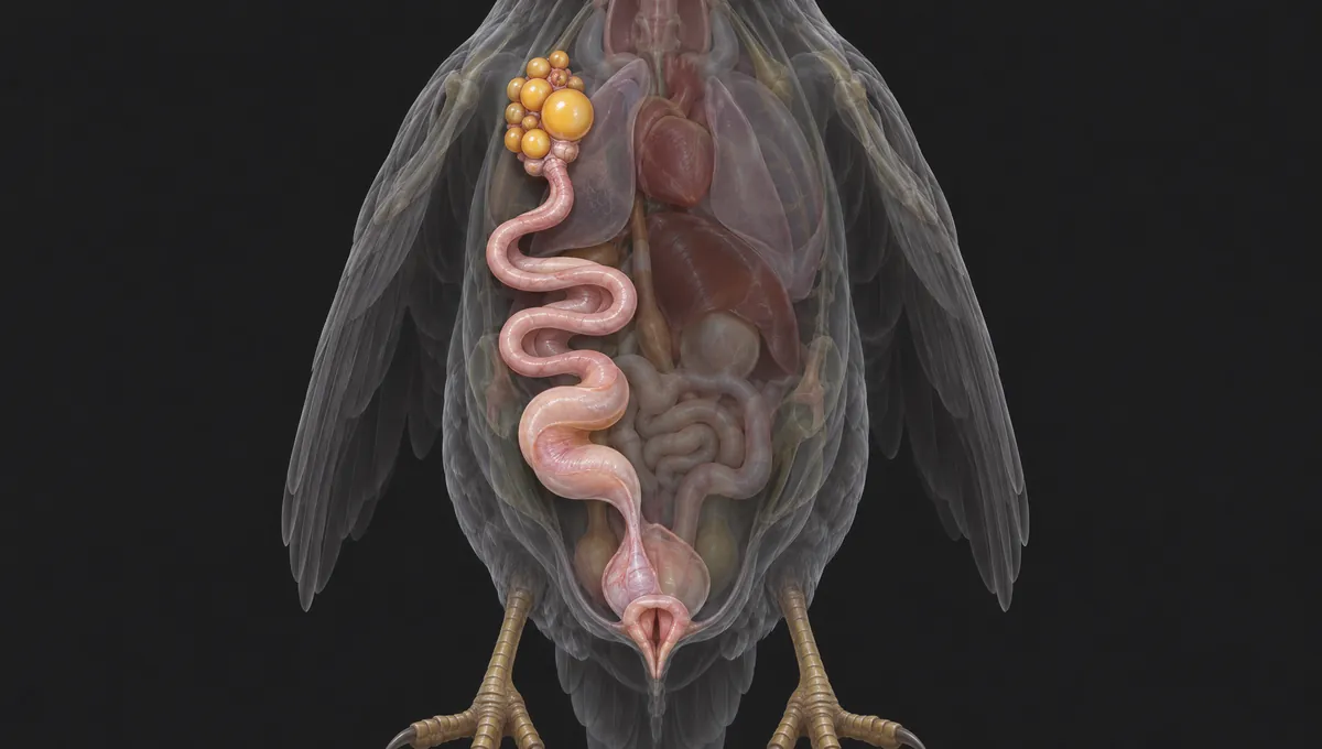 Aparato reproductor de la periquito hembra: ovario y oviducto izquierdos, con sus tramos