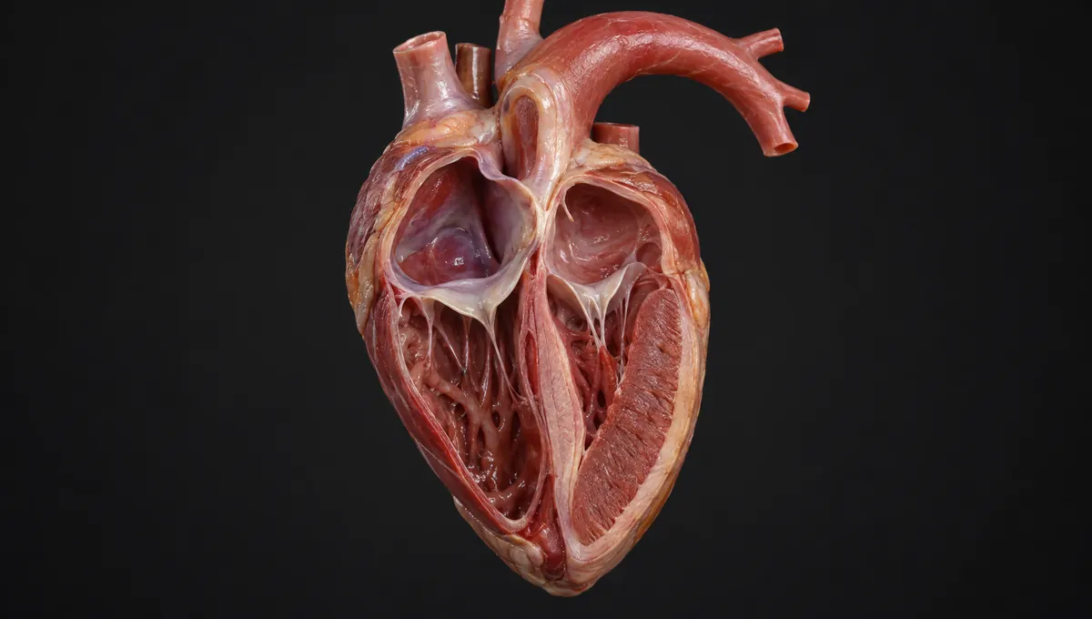 Corazón de ave con cuatro cavidades, situado entre los pulmones