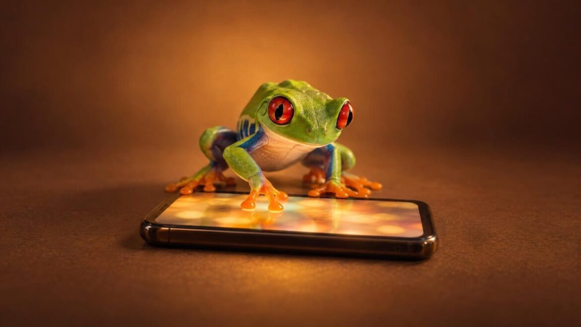 Anfibios como mascota: rana tocando la pantalla de un móvil