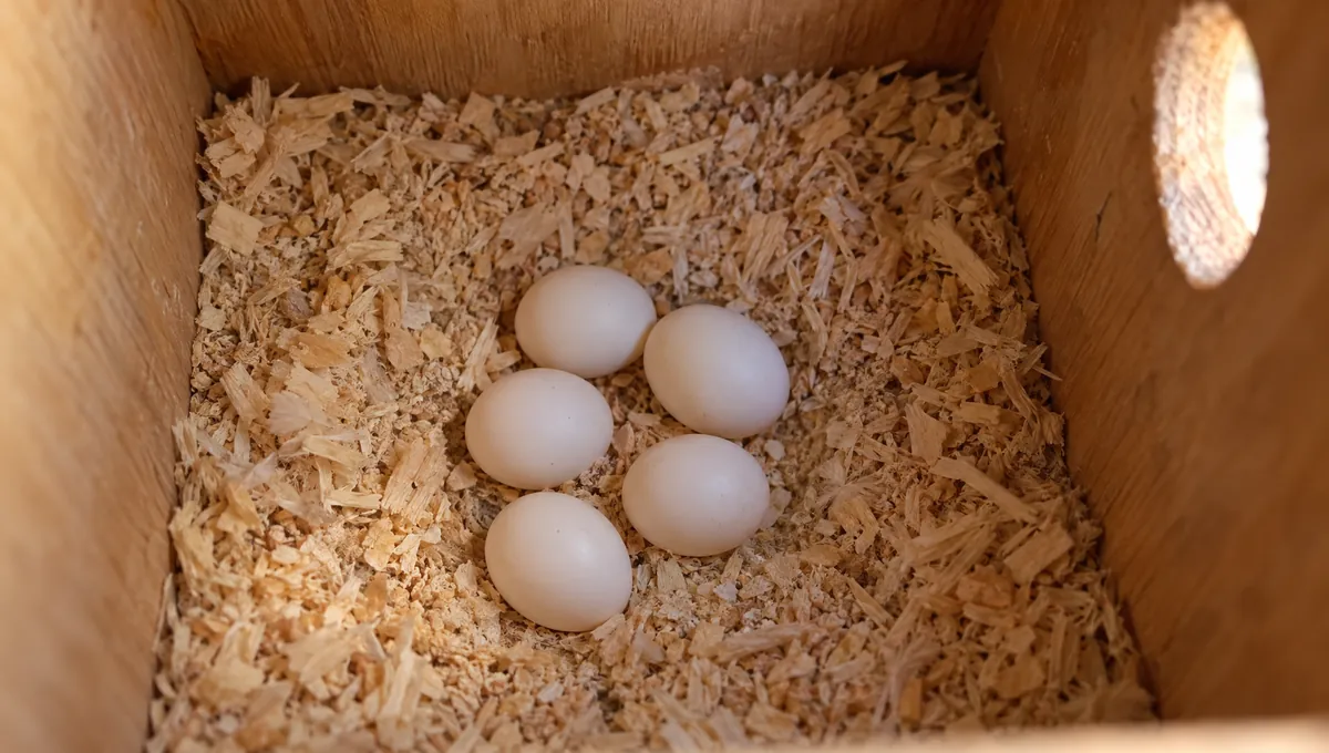 Huevos en un nido de madera